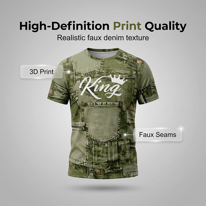 👕Mens Casual Faux Denim Print T Shirt Shorts Set🩳✨