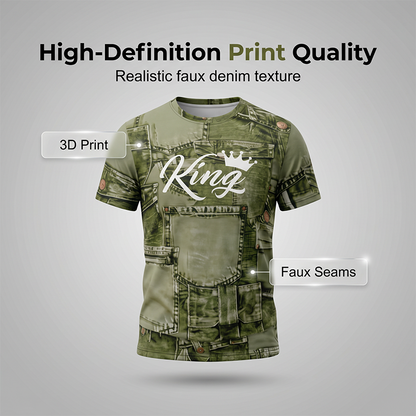 👕Mens Casual Faux Denim Print T Shirt Shorts Set🩳✨