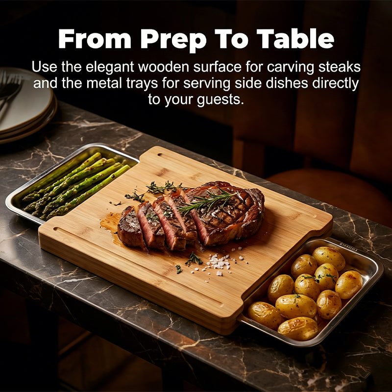 🔥While Supplies Last 49% OFF!🔪Wooden Cutting Board with Slide-Out Trays