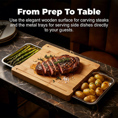 🔥While Supplies Last 49% OFF!🔪Wooden Cutting Board with Slide-Out Trays