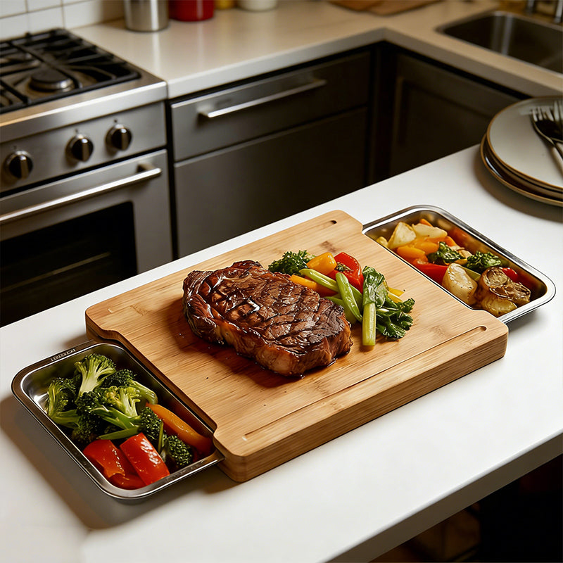 🔥While Supplies Last 49% OFF!🔪Wooden Cutting Board with Slide-Out Trays