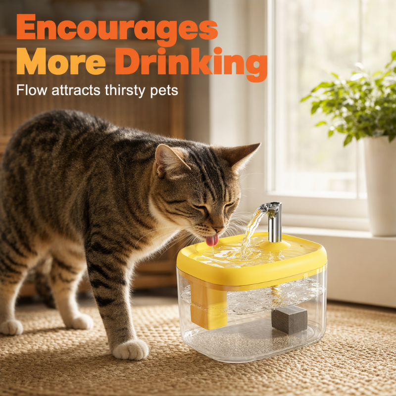 🐾💧  Flowing Pet Water Fountain – Food Grade PET Bowl, Visible Water Level and Easy Clean Design