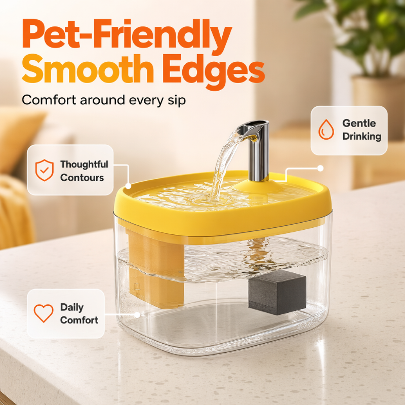 🐾💧  Flowing Pet Water Fountain – Food Grade PET Bowl, Visible Water Level and Easy Clean Design