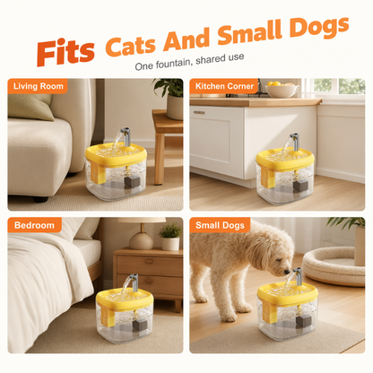 🐾💧  Flowing Pet Water Fountain – Food Grade PET Bowl, Visible Water Level and Easy Clean Design
