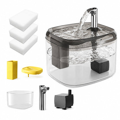 🐾💧  Flowing Pet Water Fountain – Food Grade PET Bowl, Visible Water Level and Easy Clean Design