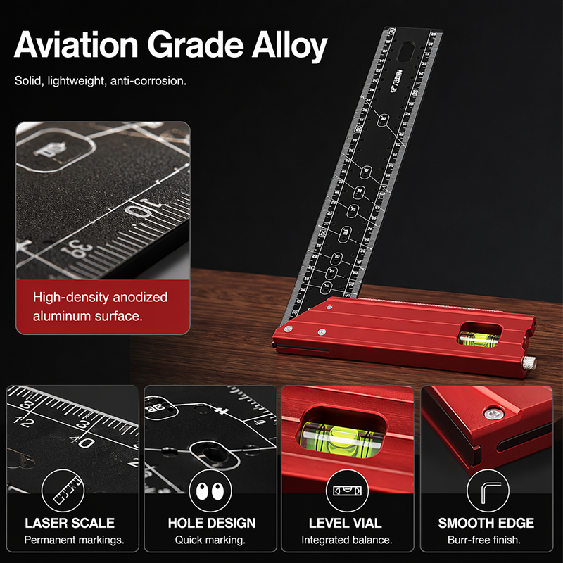 ⏰ 49% OFF 📐🔧 Aluminum Layout Square with Bubble Level – Measure, Mark & Level in One Tool! | Durable, Lightweight & Built to Last 💪