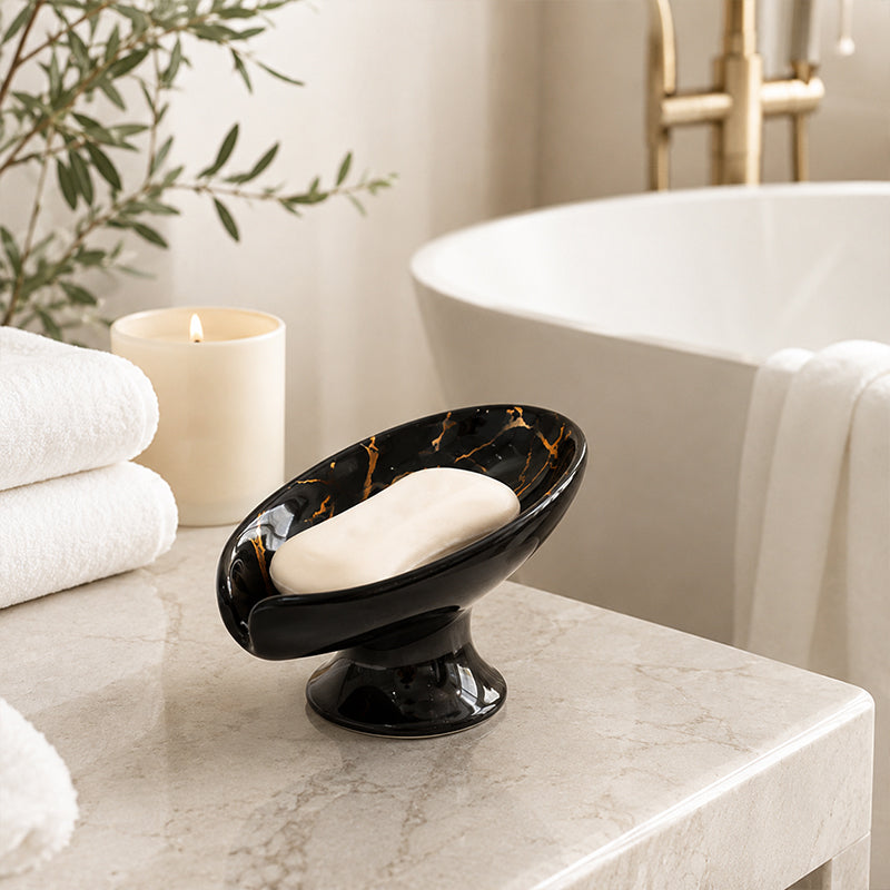 💧 Self-Draining Ceramic Soap Dish — 45° Tilt Design Drains Water Instantly