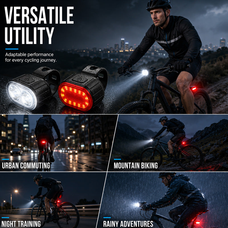 🎉 2026 Sale — Over 32400 Sold! ⏳ USB Rechargeable Bike Light Set｜Bright Front Light & Rear Warning Light, Waterproof Cycling Lamp 🚲🔦✨