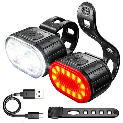🎉 2026 Sale — Over 32400 Sold! ⏳ USB Rechargeable Bike Light Set｜Bright Front Light & Rear Warning Light, Waterproof Cycling Lamp 🚲🔦✨