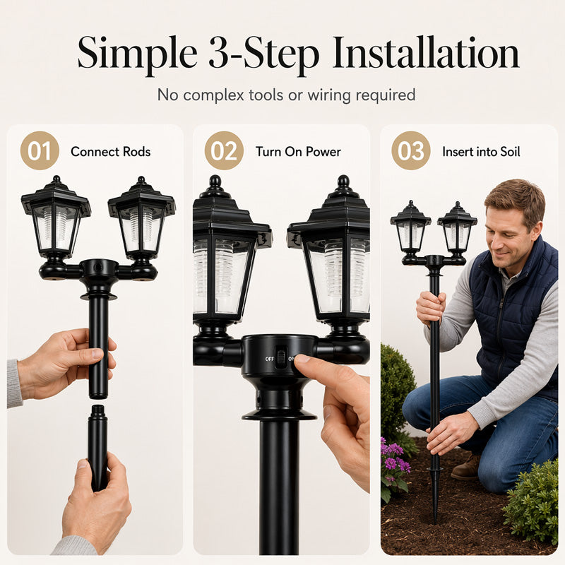 🏮 49% OFF NOW! ☀️Retro Solar Garden Lights Outdoor Double Head Hexagonal Street Lamp