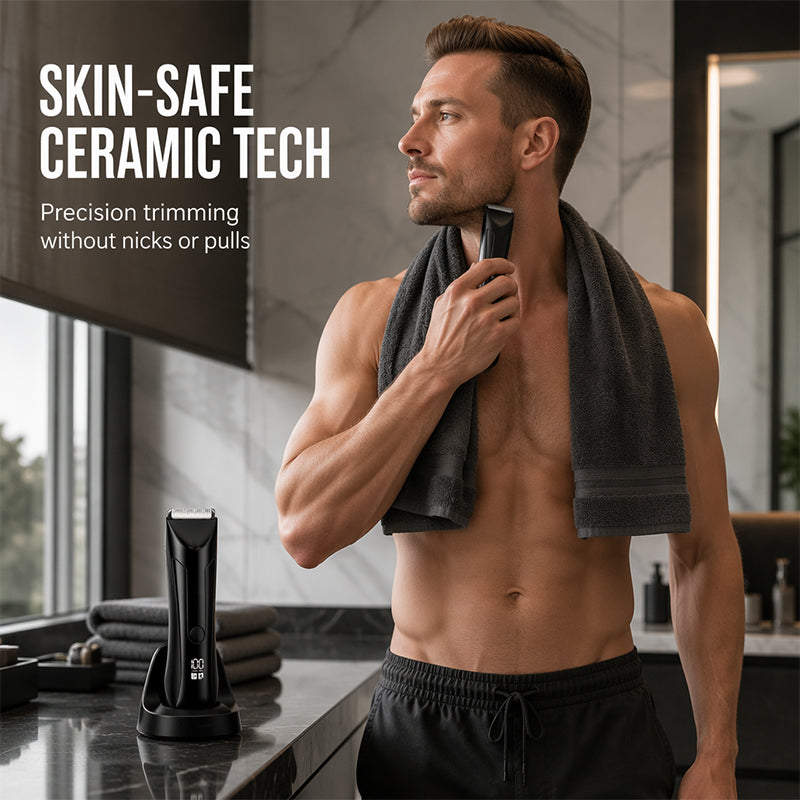 ⚡🪒 LIMITED-TIME 49% OFF! Men’s 2-in-1 Body Hair Trimmer – Ceramic Blade, LED Spotlight, Power Display & Charging Base