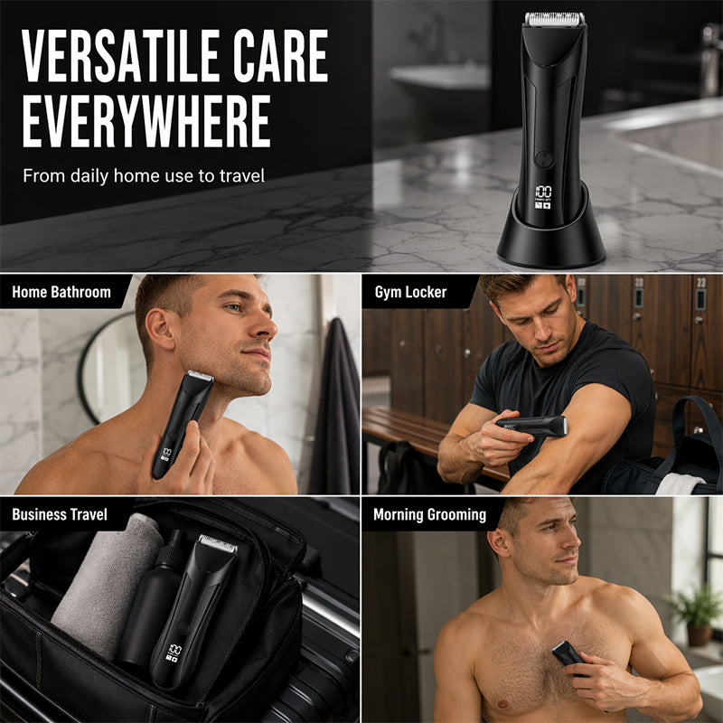 ⚡🪒 LIMITED-TIME 49% OFF! Men’s 2-in-1 Body Hair Trimmer – Ceramic Blade, LED Spotlight, Power Display & Charging Base