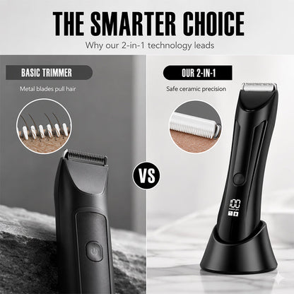 ⚡🪒 LIMITED-TIME 49% OFF! Men’s 2-in-1 Body Hair Trimmer – Ceramic Blade, LED Spotlight, Power Display & Charging Base