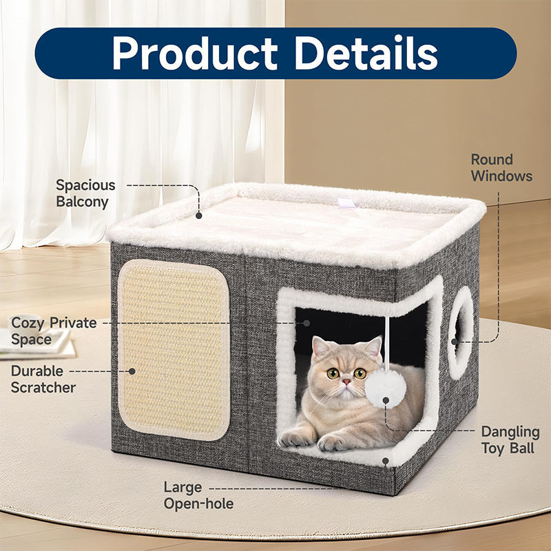 🐱 LIMITED TIME 49% OFF! 🏠 Foldable 2-in-1 Cat Cube House – Dual-Level, Scratch Pad & Comfy – Space-Saving & Portable for Cats 🐾✨