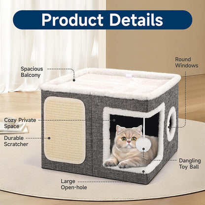 🐱 LIMITED TIME 49% OFF! 🏠 Foldable 2-in-1 Cat Cube House – Dual-Level, Scratch Pad & Comfy – Space-Saving & Portable for Cats 🐾✨