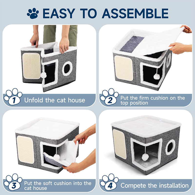 🐱 LIMITED TIME 49% OFF! 🏠 Foldable 2-in-1 Cat Cube House – Dual-Level, Scratch Pad & Comfy – Space-Saving & Portable for Cats 🐾✨