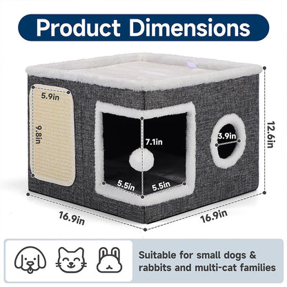 🐱 LIMITED TIME 49% OFF! 🏠 Foldable 2-in-1 Cat Cube House – Dual-Level, Scratch Pad & Comfy – Space-Saving & Portable for Cats 🐾✨