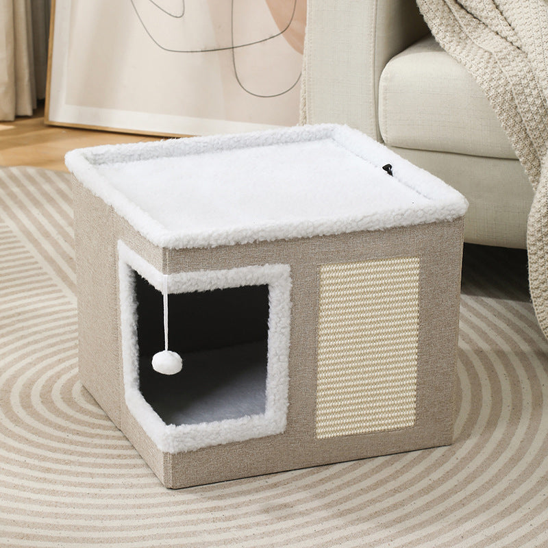 🐱 LIMITED TIME 49% OFF! 🏠 Foldable 2-in-1 Cat Cube House – Dual-Level, Scratch Pad & Comfy – Space-Saving & Portable for Cats 🐾✨