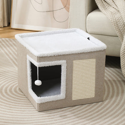 🐱 LIMITED TIME 49% OFF! 🏠 Foldable 2-in-1 Cat Cube House – Dual-Level, Scratch Pad & Comfy – Space-Saving & Portable for Cats 🐾✨