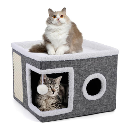 🐱 LIMITED TIME 49% OFF! 🏠 Foldable 2-in-1 Cat Cube House – Dual-Level, Scratch Pad & Comfy – Space-Saving & Portable for Cats 🐾✨