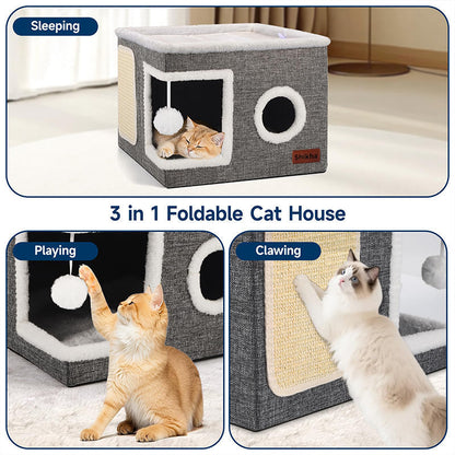 🐱 LIMITED TIME 49% OFF! 🏠 Foldable 2-in-1 Cat Cube House – Dual-Level, Scratch Pad & Comfy – Space-Saving & Portable for Cats 🐾✨