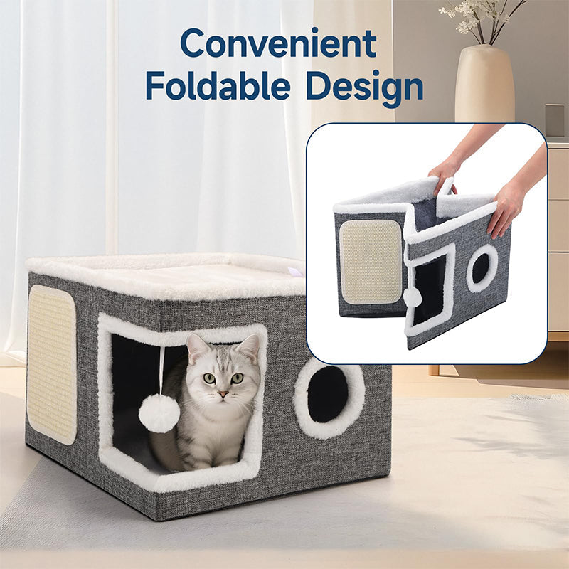 🐱 LIMITED TIME 49% OFF! 🏠 Foldable 2-in-1 Cat Cube House – Dual-Level, Scratch Pad & Comfy – Space-Saving & Portable for Cats 🐾✨