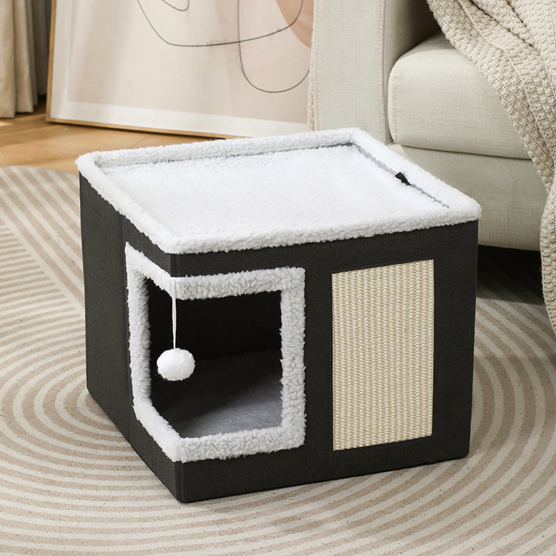 🐱 LIMITED TIME 49% OFF! 🏠 Foldable 2-in-1 Cat Cube House – Dual-Level, Scratch Pad & Comfy – Space-Saving & Portable for Cats 🐾✨
