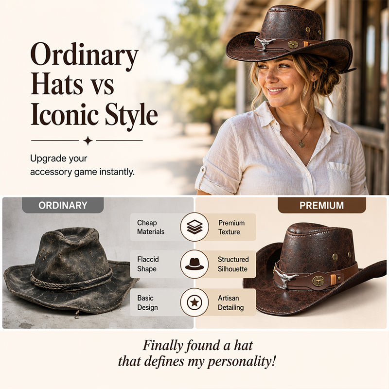 🎁 2026 New Arrivals 49% OFF！& ✈️ Free Shipping！💥Vintage Wide-Brim Cowboy Hat with Adjustable Strap – Timeless Western Style & Perfect Sun Protection 🌵✨