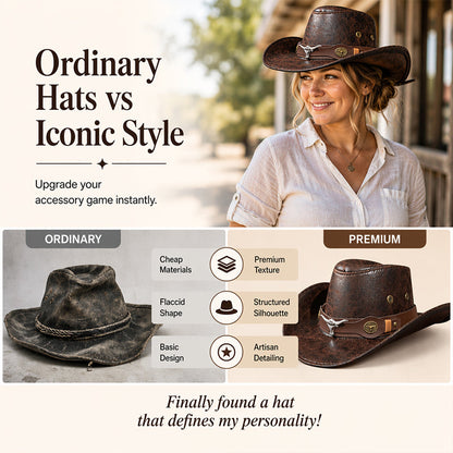 🎁 2026 New Arrivals 49% OFF！& ✈️ Free Shipping！💥Vintage Wide-Brim Cowboy Hat with Adjustable Strap – Timeless Western Style & Perfect Sun Protection 🌵✨