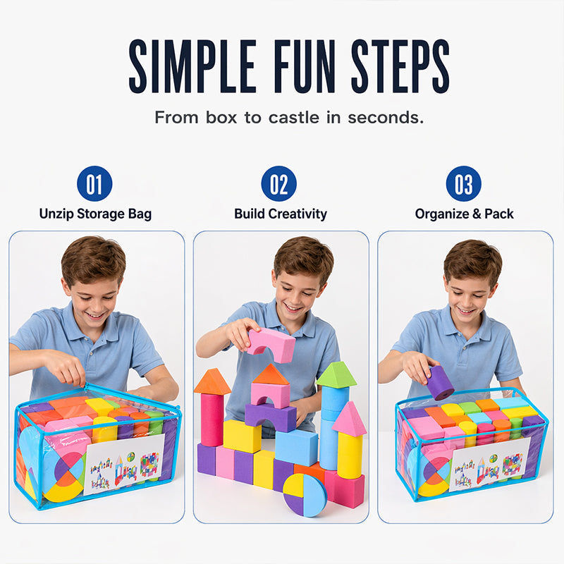 📢📢 49% OFF !! ⏰ Kids' Soft EVA Foam Building Blocks Set – Lightweight, Safe & Perfect for Creative Play 🧱✨