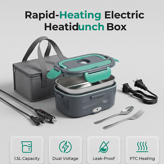 🎉2026 Flash Sale-Over 39000 Sold!🍱2-in-1 Portable Electric Heating Lunch Box｜12V Car & 230V Home Dual Use,1.5L Stainless Steel,60W Fast Heating 🔌✨