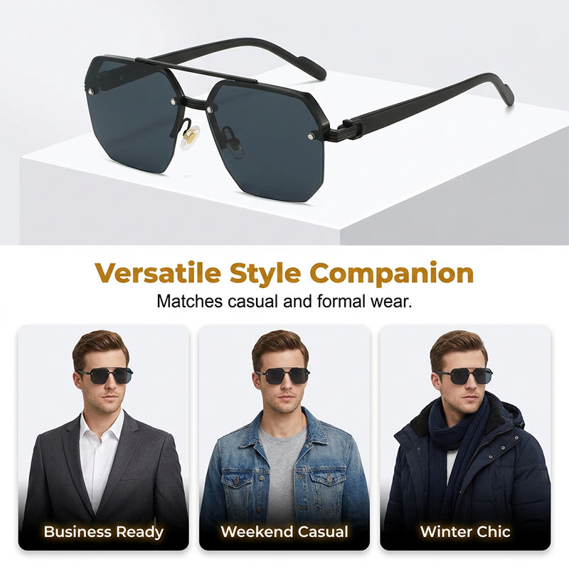 🔥 Pro-Favorite Men's Stylish Geometric Polygon Sunglasses – Metal & PC Frame – UV400 Protection 🕶️