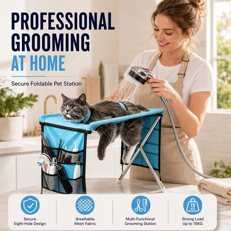 🥳2026 HOT SALE🥳💞50K+ SOLD!🛋️🐕 49% OFF! 2‑in‑1 Foldable Pet Grooming Bed – Groom standing up, no more bending! Stable & comfortable for nail trimming & drying. A back‑saver for seniors! 💪✨