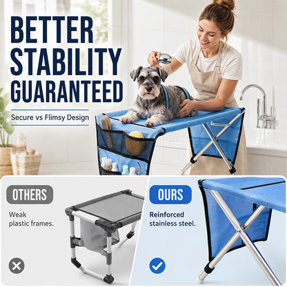 🥳2026 HOT SALE🥳💞50K+ SOLD!🛋️🐕 49% OFF! 2‑in‑1 Foldable Pet Grooming Bed – Groom standing up, no more bending! Stable & comfortable for nail trimming & drying. A back‑saver for seniors! 💪✨