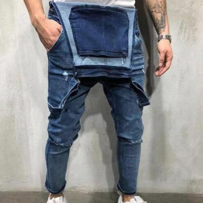 👖Men's Denim Overalls Distressed Ripped Bib Jumpsuits