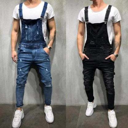 👖Men's Denim Overalls Distressed Ripped Bib Jumpsuits