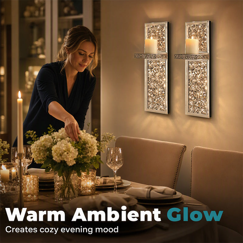 📢 LIMITED TIME 49% OFF! ⏰ Crushed Crystal Glass Candle Sconces – Set of 2, Sparkling Mirror Holders with Warm Ambient Glow 🕯️