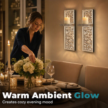 📢 LIMITED TIME 49% OFF! ⏰ Crushed Crystal Glass Candle Sconces – Set of 2, Sparkling Mirror Holders with Warm Ambient Glow 🕯️