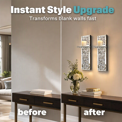 📢 LIMITED TIME 49% OFF! ⏰ Crushed Crystal Glass Candle Sconces – Set of 2, Sparkling Mirror Holders with Warm Ambient Glow 🕯️