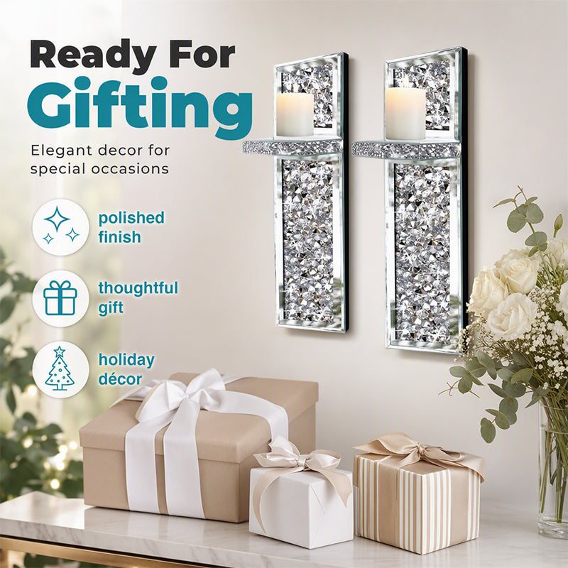📢 LIMITED TIME 49% OFF! ⏰ Crushed Crystal Glass Candle Sconces – Set of 2, Sparkling Mirror Holders with Warm Ambient Glow 🕯️