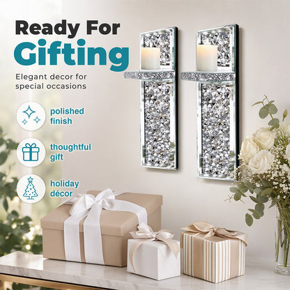 📢 LIMITED TIME 49% OFF! ⏰ Crushed Crystal Glass Candle Sconces – Set of 2, Sparkling Mirror Holders with Warm Ambient Glow 🕯️
