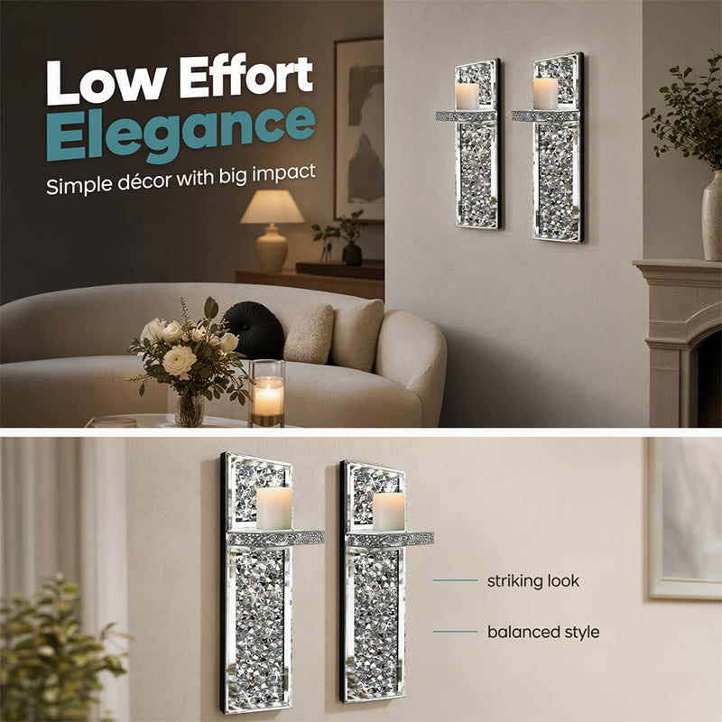 📢 LIMITED TIME 49% OFF! ⏰ Crushed Crystal Glass Candle Sconces – Set of 2, Sparkling Mirror Holders with Warm Ambient Glow 🕯️