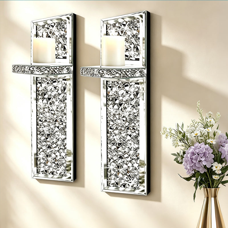 📢 LIMITED TIME 49% OFF! ⏰ Crushed Crystal Glass Candle Sconces – Set of 2, Sparkling Mirror Holders with Warm Ambient Glow 🕯️