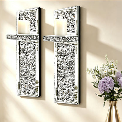 📢 LIMITED TIME 49% OFF! ⏰ Crushed Crystal Glass Candle Sconces – Set of 2, Sparkling Mirror Holders with Warm Ambient Glow 🕯️