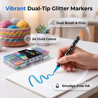 ⏳Last Day-49% Off✨🌈Dual-Tip Glitter Markers Set with Soft Brush