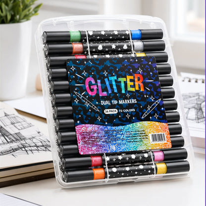 ⏳Last Day-49% Off✨🌈Dual-Tip Glitter Markers Set with Soft Brush