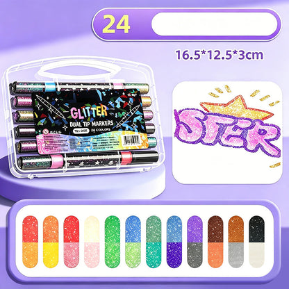 ⏳Last Day-49% Off✨🌈Dual-Tip Glitter Markers Set with Soft Brush