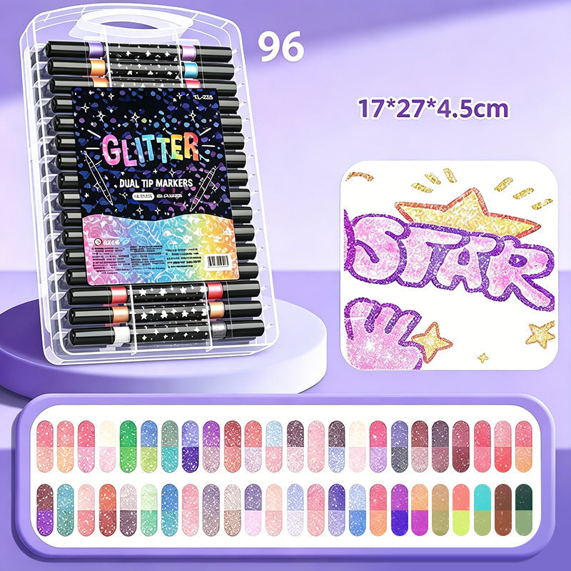 ⏳Last Day-49% Off✨🌈Dual-Tip Glitter Markers Set with Soft Brush