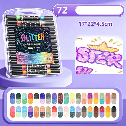 ⏳Last Day-49% Off✨🌈Dual-Tip Glitter Markers Set with Soft Brush