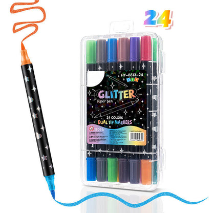 ⏳Last Day-49% Off✨🌈Dual-Tip Glitter Markers Set with Soft Brush